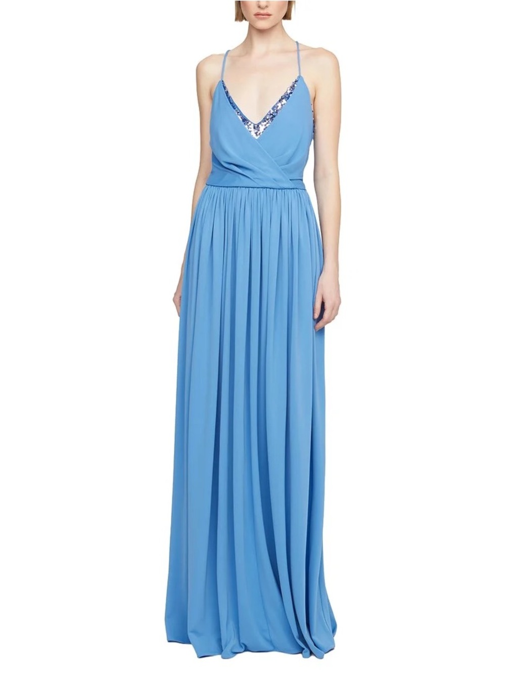Halston Heritage Jeanne Light Blue Sequin Accent Spaghetti Strap Maxi Dress